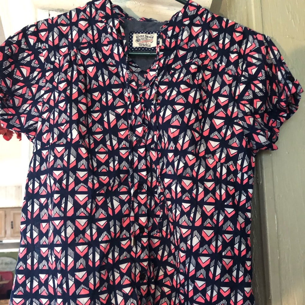 Pink and blue Button down blouse